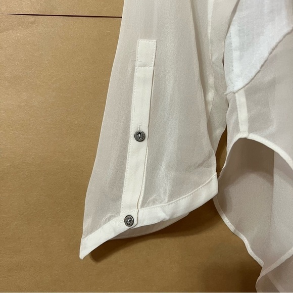 Helmut Lang | Element Sheer Hem Silk Button Front Shirt Combo Top White Size M - Picture 13 of 16